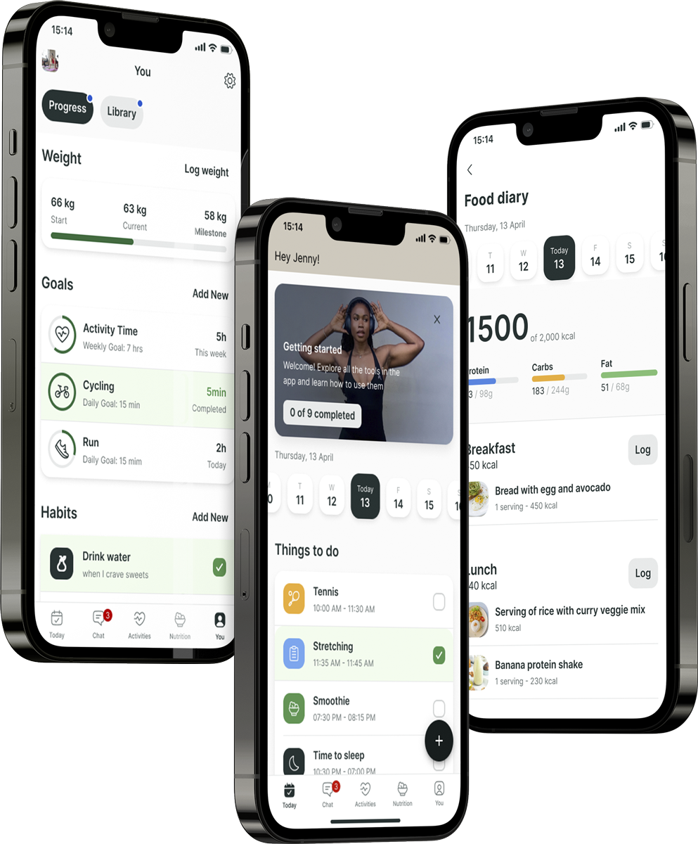 A mockup of the coaching app showcasing the features.